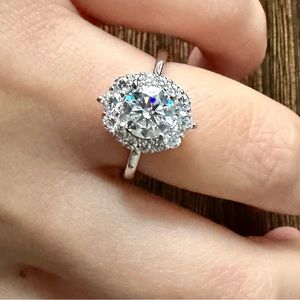 Certified 1.2 ct Moissanite Halo Silver Wedding Engagement Ring Size 5 6 7 8 9